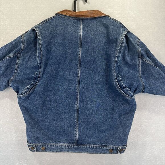 Vintage Geoffrey Beene Flannel Plaid Lined Denim Jacket Leather Collar Men's M - Picture 7 of 16